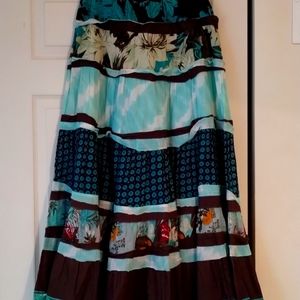 Persaman New York brand skirt printeBrown/ turquoise layered  gypsy style size 6